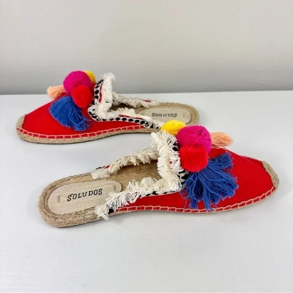 Espadrille Slides Tassel Soludos Pom Red Yellow Blue Colorful Loud Size 8.5 - Picture 5 of 10